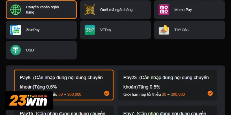Nạp tiền 23WIN bạn chuyển khoản ngân hàng hiệu quả