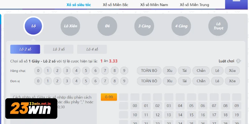 Xổ số 23WIN siêu tốc trả thưởng chỉ vài giây